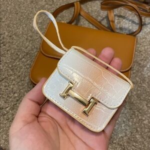 Luxury Micro Mini Bag Charm Keychain Pouch, her*mes  constance beige alligator